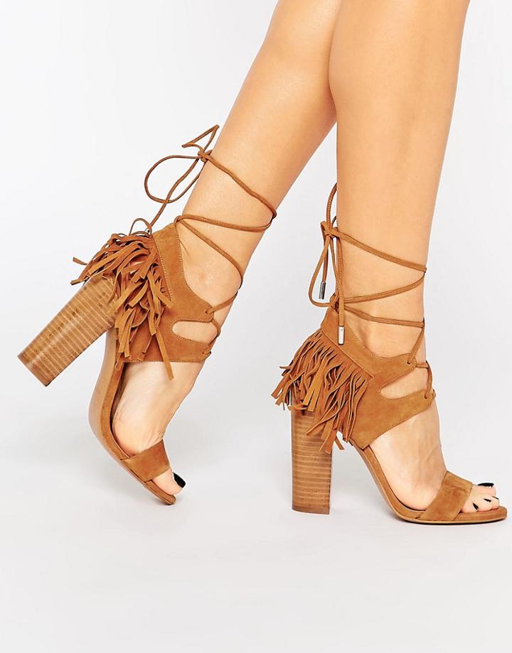 Kendall & Kylie Saree Tan Suede Ghillie Heeled Sandals - Rio Maple