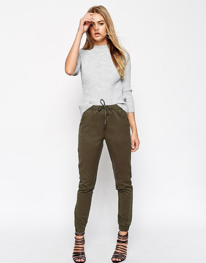 Asos Premium Utility Canvas Cuffed Pants - Green