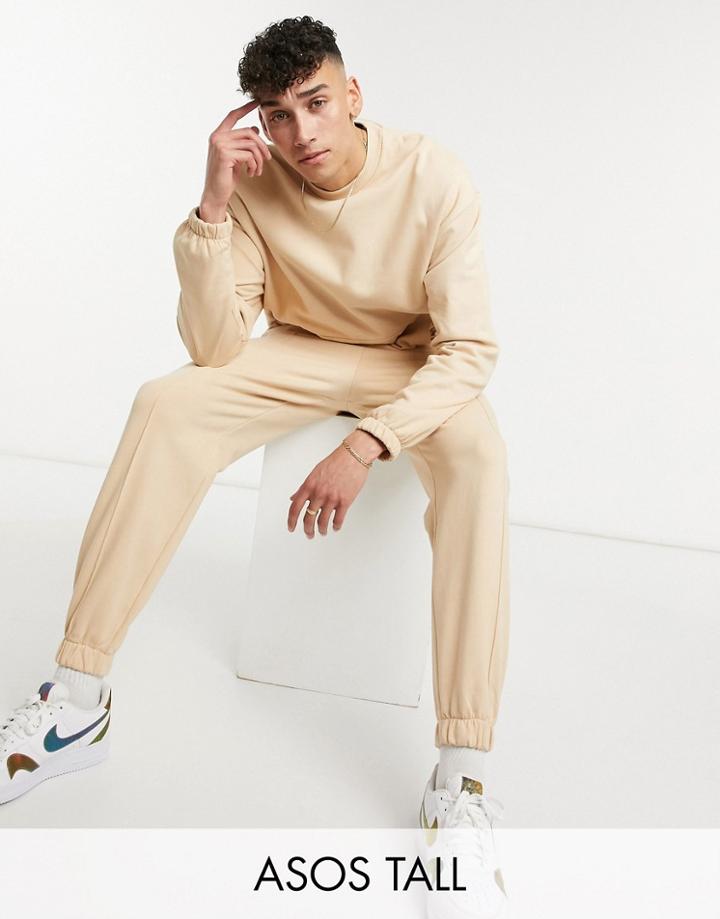Asos Design Tall Oversized Sweatshirt In Beige-neutral