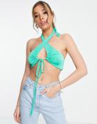 Peppermayo Ruched Strappy Back Detail Crop Top In Green