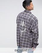 Reclaimed Vintage Oversized Flannel Shirt With Raw Hem - Purple