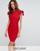 Vesper Pencil Dress With Scallop Sleeve - Red