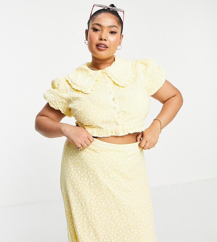 Lost Ink Plus Matching Blouse With Collar In Ditsy Floral-yellow