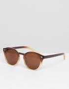 Asos Round Sunglasses In Brown To Honey Fade - Brown