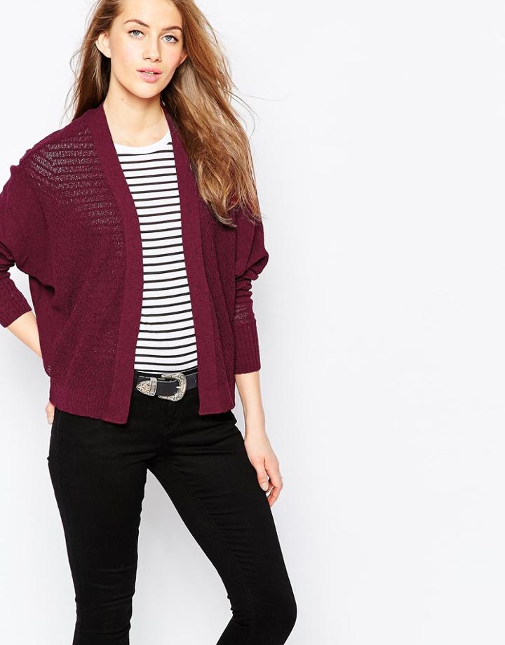Asos Boxy Cardigan In Natural Look Yarn - Dark Red