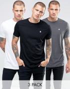 Asos 3 Pack Longline T-shirt With Logo In White/grey/black - Multi