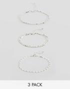 Asos Design Bracelet Pack Of 3 With Flat Curb And Tube Chain Detail In Silver - Silver