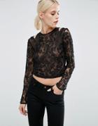 Asos Top With High Neck And Cold Shoulder With Beaded Embellishment - Black
