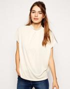 Asos Crepe Top With High Neck And Pleat - Cream