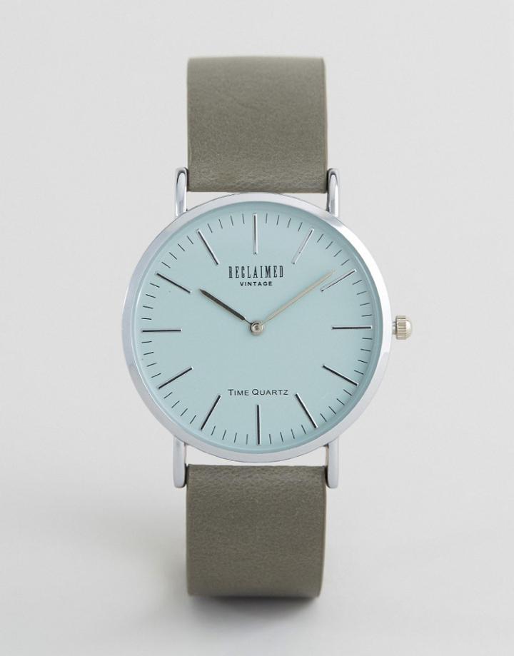 Reclaimed Vintage Gray Leather Watch With Gray Dial - Gray
