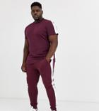 Asos Design Plus T-shirt With Side Panel Stripe In Burgundy-red