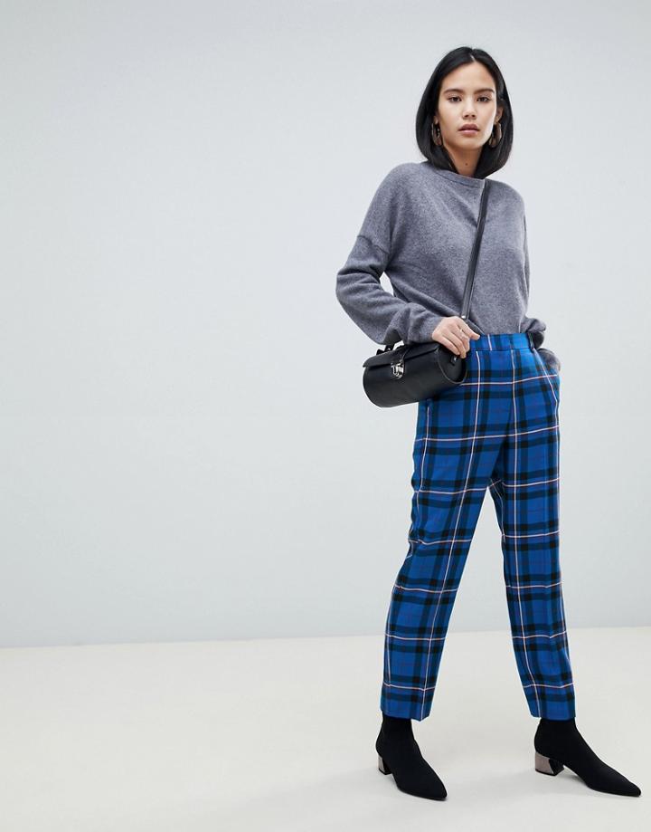 Asos Design Ultimate Blue Check Ankle Grazer Pants - Multi