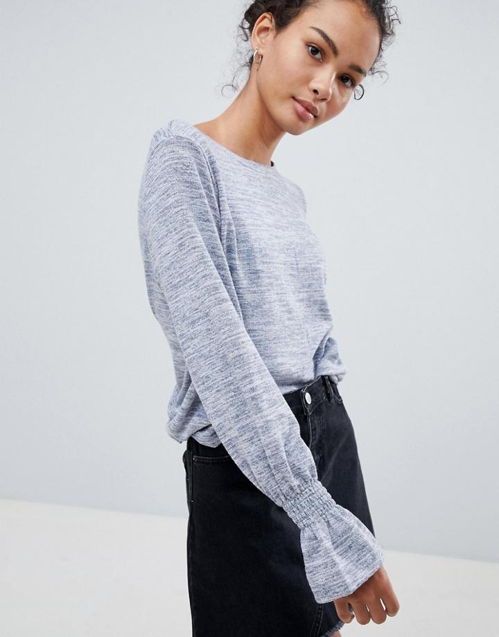 Jdy Milan Lightweight Sweater With Frill Cuff - Navy