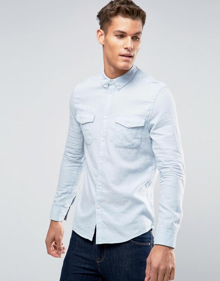 Burton Menswear Slim Oxford Shirt - Blue