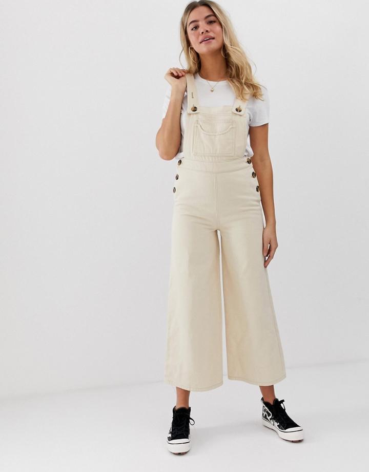 Asos Design Denim Overall With Wideleg In Stone - Stone