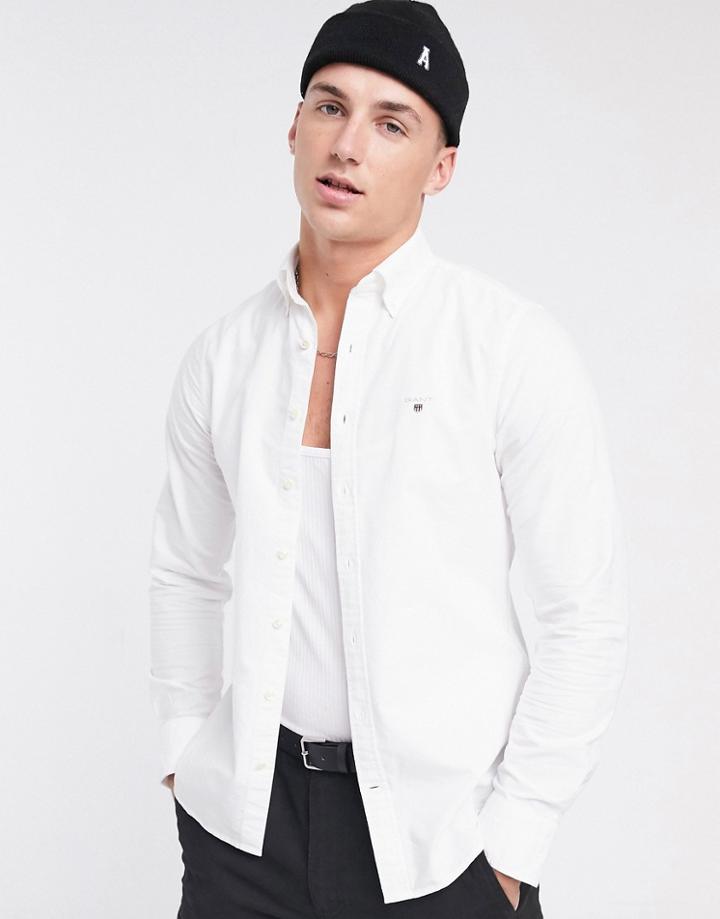 Gant Icon Logo Slim Fit Button Down Oxford Shirt In White