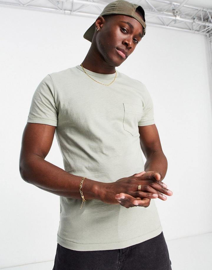 French Connection Pocket T-shirt In Sage-green