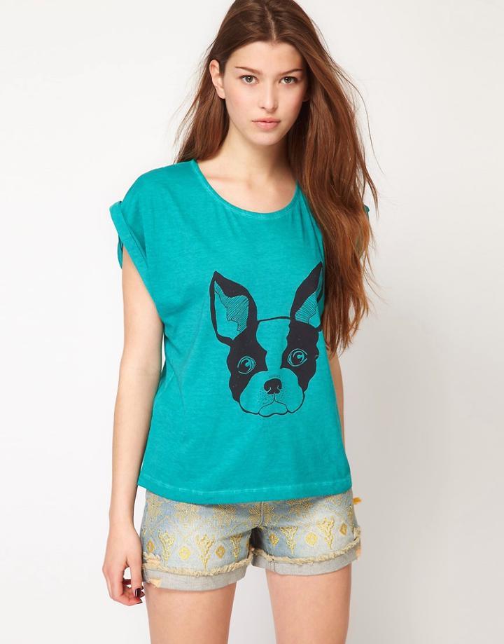Brat & Suzie Boston Terrier Roll Sleeve Top - Blue