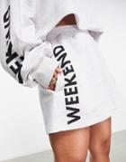 Asos Weekend Collective Sweat Shorts With Side Graphic In Gray Heather