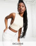 Missyempire Ribbed Side Cut Out Crop Top In Cream-white