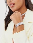 True Decadence Rhinestone Leaf Cuff Bracelet-silver