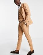 Asos Design Skinny Suit Pants In Tan Cotton Linen-brown