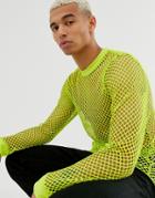 Asos Design Long Sleeve T-shirt In Neon Mesh - Green