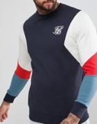 Siksilk Retro Sweatshirt In Navy With Contrast Sleeves - Navy