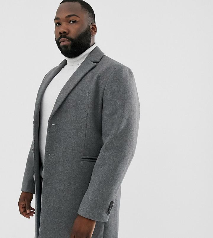 Asos Design Plus Wool Mix Overcoat In Light Gray