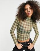 Emory Park High Neck Shrunken Top In Grunge Check-green