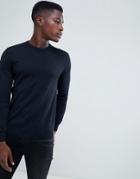 Esprit Crew Neck Sweater In 100% Cotton With Logo In Black - Black