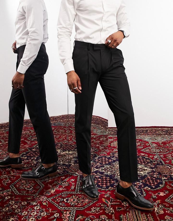 Noak 'camden' Slim Suit Pants In Black With Two-way Stretch