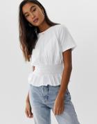 Asos Design T-shirt With Shirred Waist - White