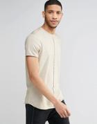 Asos Longline T-shirt With Seam Detail And Curved Hem In Oil Dye - Beige