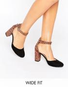 New Look Wide Fit Leopard Print Block Heel Shoe - Red