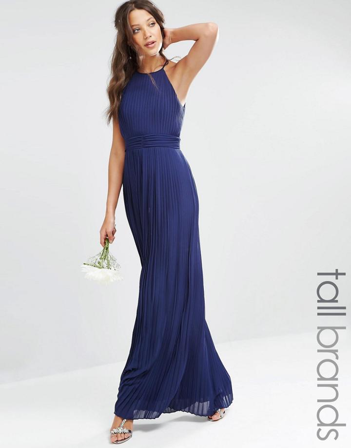 Tfnc Tall High Neck Pleated Maxi Dress - Navy