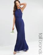 Tfnc Tall High Neck Pleated Maxi Dress - Navy