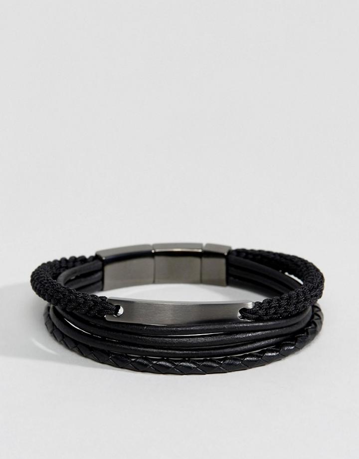 Fossil Woven & Leather Bracelets In Black - Black