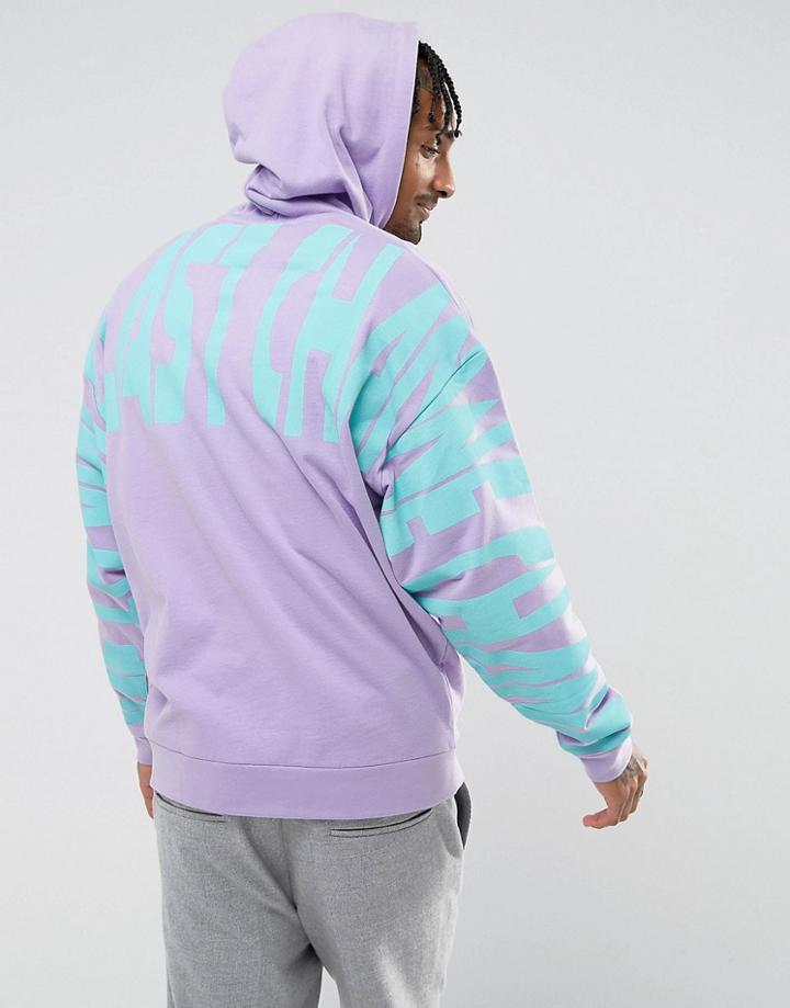 Asos Oversized Hoodie With Back Print - Purple