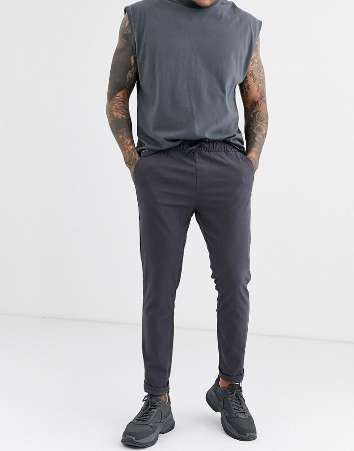 Asos Design Skinny Chinos With Elastic Waist In Dark Gray
