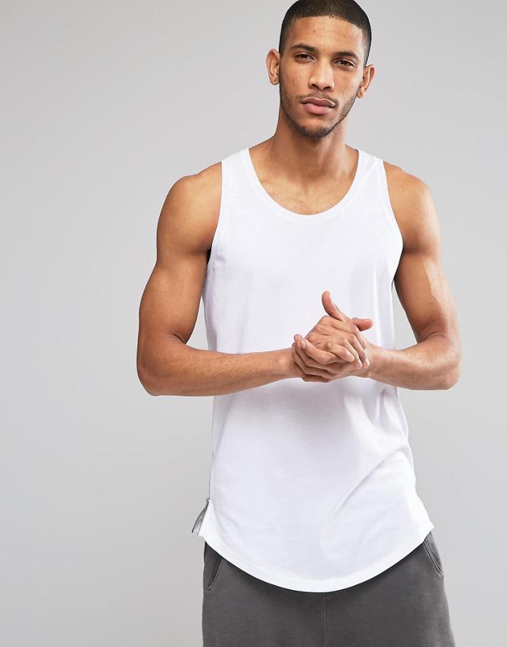 Asos Longline Tank With Curve Hem And Zips In White - White