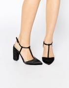 Little Mistress Mollie T-bar Pointed Heeled Shoes - Black