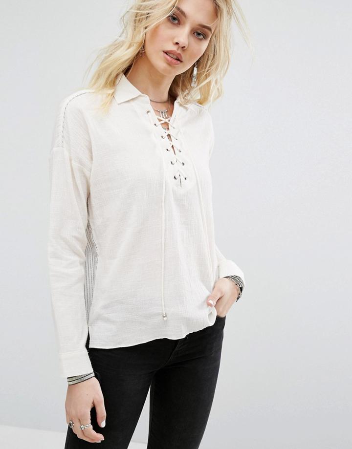 Honey Punch Lace Up Shirt - Cream