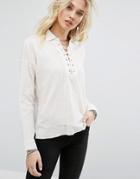 Honey Punch Lace Up Shirt - Cream