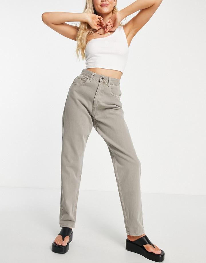 Asos Design High Waist 'slouchy' Mom Jean In Natural Mushroom Dye-brown