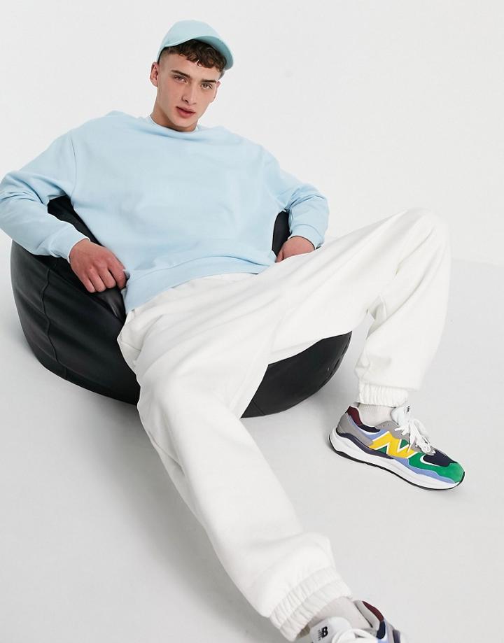 Asos Design Oversized Sweatshirt With Tipping In Blue-blues
