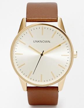 Unknown Tan Leather Strap Watch With Gold Dial - Tan