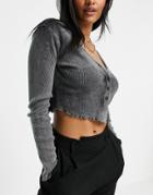 Asos Design Hourglass Button Cardigan With Split Front In Washed Charcoal-grey