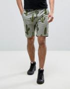 Asos Slim Chino Shorts In Cactus Print - Green