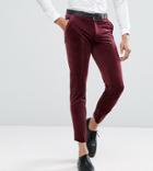 Asos Tall Skinny Crop Smart Pants In Burgundy Velvet - Red